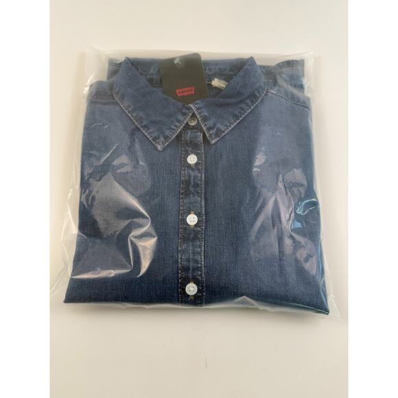 Levi's Women's Odessa Long Sleeve Relaxed Fit Button Up Blue Shirt Size XL - Picture 14 of 14